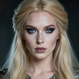 beautiful blonde nordic witch, portrait, studio lighting, perfect eyes, detailed face, cover model, magic, technology,