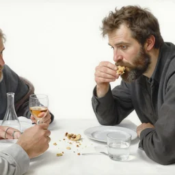 eating the crumbs that fall from the rich man's table, an ultrafine detailed painting by john philip falter, shutterstock, american scene painting, movie still, concert poster, poster art