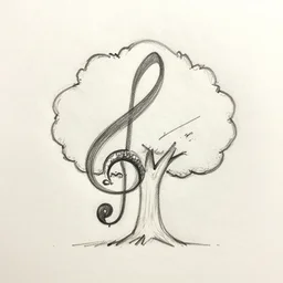a sketch of an acorn that turns into a tree in the shape of a treble clef with a broken line in the middle, single line drawing