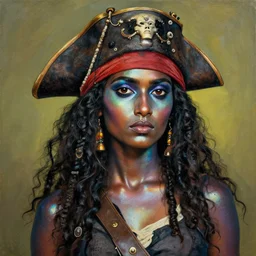 a sri lankan girl pirate with iridescent skin by kehinde wiley