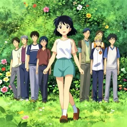 anime visual of a cute anime woman walking in a lush park flowers ivy foliage, wlop, ilya kuvshinov, artgerm, krenz cushart, greg rutkowski, hiroaki samura, range murata, james jean, katsuhiro otomo, erik jones, anime poster, cel shaded