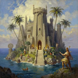 the mystic treasure island of celtic catalina, artstation, oil painting, painted ruan jia raymond swanland lawrence alma tadema zdzislaw beksinski norman rockwell tom lovell alex malveda greg staples
