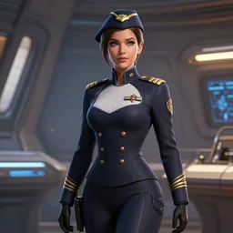 epic professional digital art of gorgeous female starship military officer, by leesha hannigan, iris van herpen, artstation, cgsociety, wlop, epic, much wow, much detail, gorgeous, detailed, masterpiece