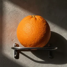 a big orange on a wall rack