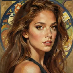 painted closeup portrait of j lo, long hair, feminine, young, charming, majestic, athletic, fantasy, intricate, elegant, extremely detailed digital painting, trending artstation, concept art, sharp focus illustration art by alphonse mucha, greg rutkowski, craig mullins
