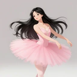 a beautiful anime ballerina with long black hair, wearing a pink tutu, digital art, fantasy art