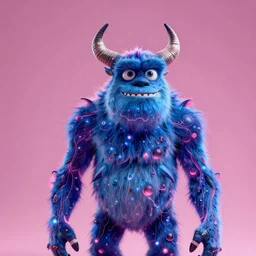 a two headed xanathar made of bioluminescence in the art style of monsters inc, crisp 8 k line art, digital painting, artstation, unreal engine, octane render, emissive lighting, concept art, matte, sharp focus, hyper realistic lighting, illustration, deep royal blue and pink color scheme, art by ayami kojima