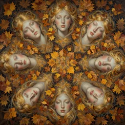 breathtaking detailed concept art painting kaleidoscope art deco pattern of blonde faces goddesses amalgamation autumn leaves, by hsiao - ron cheng, bizarre compositions, exquisite detail, extremely moody lighting, 8 k
