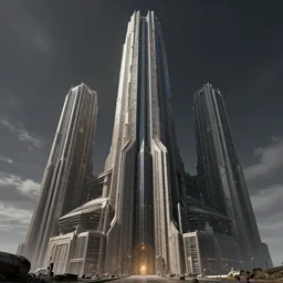 3 d sculpt coruscant of a thick futurist brutalist scifi tower angular art deco cathedral architecture evil gothic tron, warhmmer 4 0 k spaceship inspired by the matrix, lotr, star wars, ilm, beeple, star citizen, halo, mass effect, starship troopers, elysium, the expanse, high tech industrial, artstation unreal