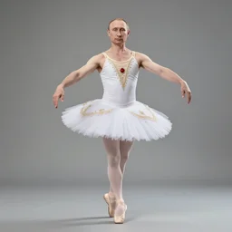 Putin in a classic ballerina costume, full body shot, highly detailed, detailed face, cinematic, professional photograph