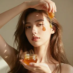 a beautiful woman made out of honey, light shining through, highly detailed
