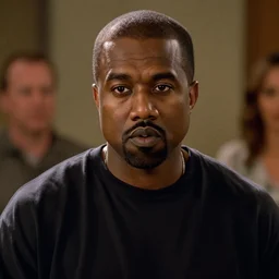 a cinematic film still of Kanye West starring in a sitcom, portrait, 40mm lens, shallow depth of field, close up, split lighting, cinematic