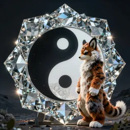 a symbol, a copy of a facsimile, never one - to - one, creation is in the entropy. mandala - yin - yang this side the hyperplane, seeing all sides a bit insane, perfect glass diamond a prison prisms light, sheen shine divine a mirror - box plight. also, a fursuit - the comprehension of owo.