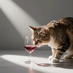 a cat drinking wine, stock photo