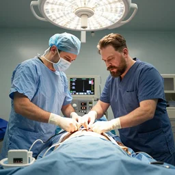 dr jesus christ performing life saving surgery on joseph stalin in the emergency surgery room of a philadelphia hospital
