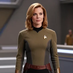 ((Captain Marvel)), in Starfleet!!! uniform, in the role of Captain Kirk in a scene from Star Trek the original series