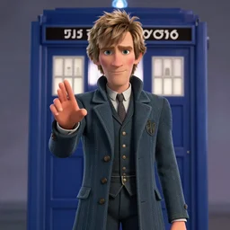 weta disney pixar movie still portrait photo of peter capaldi : : as the twelfth doctor who wtith his tardis by pixar : : by weta, greg rutkowski, wlop, ilya kuvshinov, rossdraws, artgerm, marvel, octane render, iridescent, bright morning, anime, liosh, mucha : :