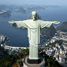 aerial photo of buddy christ from dogma ( 1 9 9 9 ) as christ the redeemer in rio