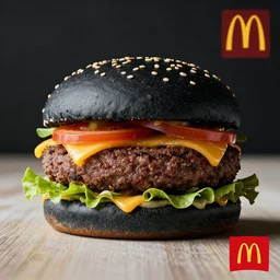 an ad from macdonalds of a black burger