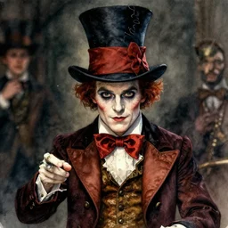 portrait, The Mad Hatter, watercolor, dramatic lighting, cinematic, establishing shot, extremly high detail, foto realistic, cinematic lighting, post processed, concept art, artstation, matte painting, style by eddie mendoza, raphael lacoste, alex ross