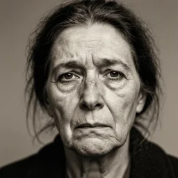 photographic portrait of a wrinkly sad woman face, by max ernst and alfred pellan
