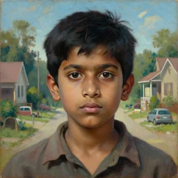 a beautiful cinematic masterpiece classical headshot portrait of a modern stoner indian boy in 2 1 st century suburban indian town, stoned, tripping, centered, head only, by by willem claesz. heda, by greg rutkowski, by alex toth, oil on canvas, ornate, suburban, brilliant cold lighting, detailed, no frames, 8 k