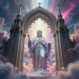 [ palate ] [ nebulous energy ] [ muted neon colors ] intricate giant gothic victorian style gateway to another dimension, paisley cloud pattern, god at the gate, award winning composition, vibrant neon nebulous clouds, symmetrical details, hyper realistic illustration, radiant light rays, photorealistic illustration, intricate and fine details, volumetric lighting, artstation