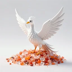 white phoenix orange pink salt crystals sharp detail 3d render simple background graphic design fai khadra gaika style