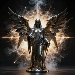 liquid smoke draconic angel priest, geometric explosion, ismail inceoglu