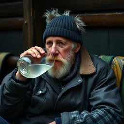 joe biden as a homeless russian drinking vodka, frontpage, detailed, russian