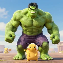 pokemons looking like hulk!, octane render, by studio ghibli, pixar, disney.