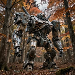 hyper realistic photography of abandoned ruined giant mecha in the autumn forest moebius, craig mullins, simon stalenhag, jakub rozalski