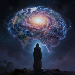 a prophet with galaxy brain imagining the world, concept art, digital painting, trending on artstation, deviantart, epic composition, extremely detailed, ambient lighting, masterpiece, sharp focus, octane render