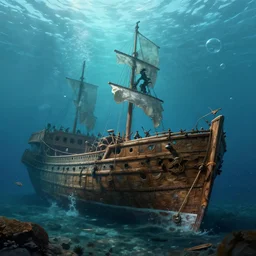 shipwreck underwater : : concept art, realistic, jmw turner, wooden : : 1 n - 3