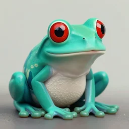 photo { teal frog } with { red! eyes }