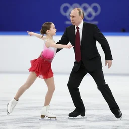 putin figure skating with his daughter who can't skate