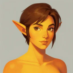 high elf with short brown hair. vibrant orange yellow skin. by craig mullins, featured on artstation