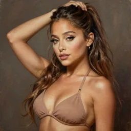 sexy painting of 2 5 0 - pound ariana grande, bikini, ultra realistic, sharp details, subsurface scattering, intricate details, warm lighting, beautiful features, highly detailed, photorealistic, octane render, 8 k, unreal engine, art by artgerm and greg rutkowski and alphonse mucha