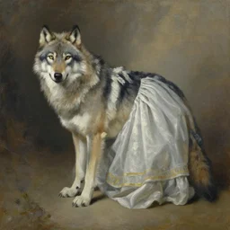 beautiful impasto oilpainting of a wolf in a dress by rembrandt