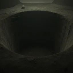 noisy color photograph of a retrofuturist liminal space, dark pit, deformations, minimalist, cinematic, soft vintage glow, unreal engine