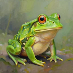 an impressionistic painting of a dinosaur frog