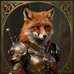 realistic detailed portrait of fox warrior, tech warrior, steampunk, post apocalyptic, fantasy art, art nouveau, victorian, neo - gothic, gothic, character concept design