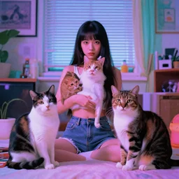 cats pretending to be humans vaporwave