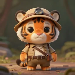 cute little anthropomorphic tiger wearing safari outfit, ultra wide lens shot , tiny, small, short, cute and adorable, pretty, beautiful, DnD character art portrait, matte fantasy painting, DeviantArt Artstation, by Jason Felix by Steve Argyle by Tyler Jacobson by Peter Mohrbacher, cinematic lighting