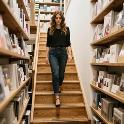 a photograph of a woman buying stairway to heaven