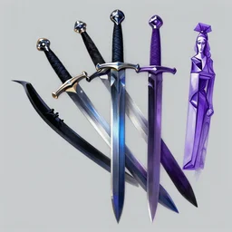 demon black blue purple, swords, daggers, picasso