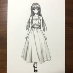 drawing of an anime girl wearding a long dress