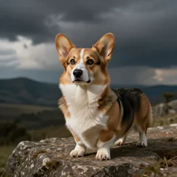 A Hell Hound corgi, caravaggio