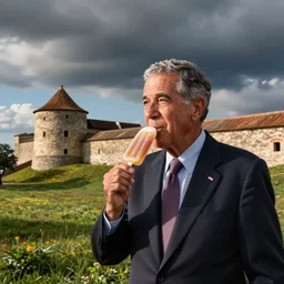 George W. Bush on kristiansten fortress eating a popsickle