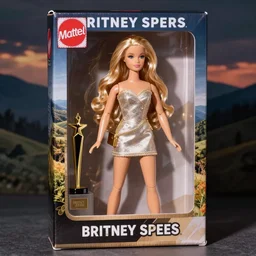 a barby doll of Britney Spears in a box advertisement Mattel hyperrealistic